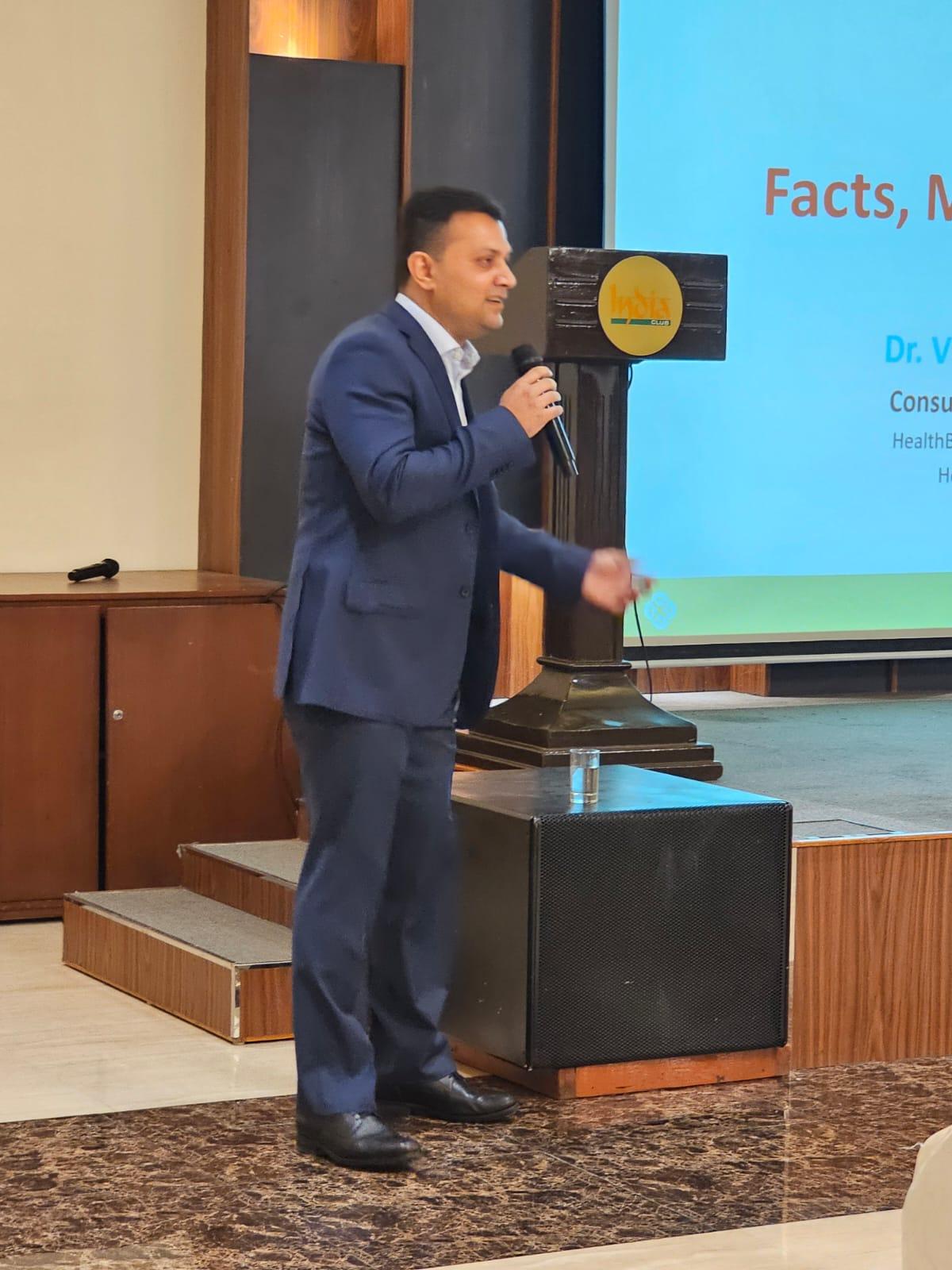 Dr. Vinod Hegade, consultant gastroenterologist and hepatologist, speaking at India Club Dubai