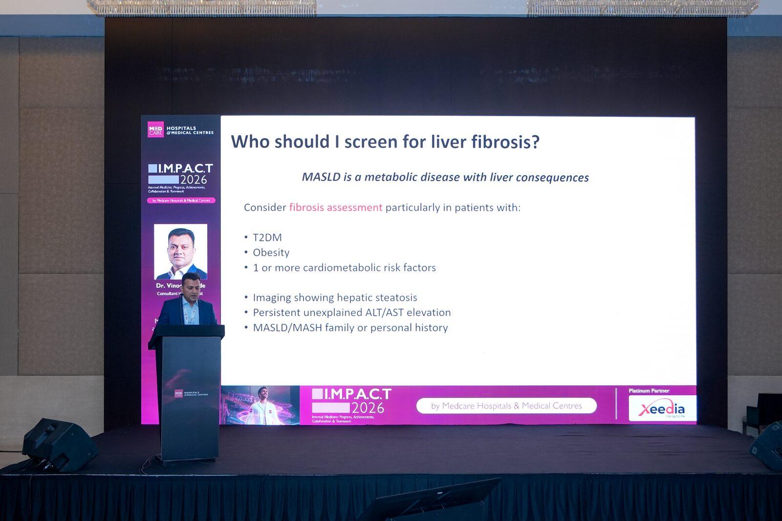 Dr. Vinod Hegade presenting who should be screened for liver fibrosis at IMPACT 2026