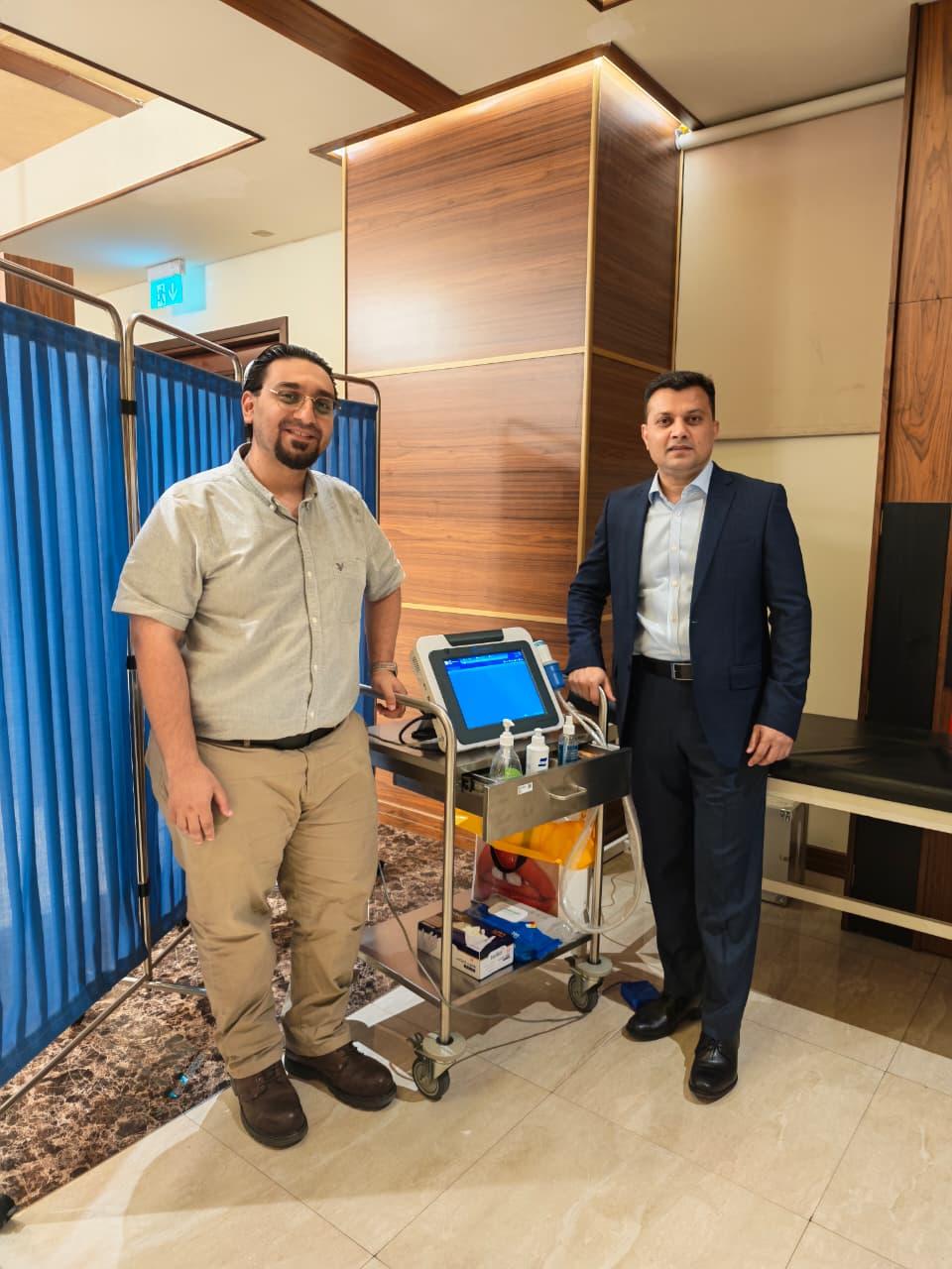 FibroScan liver screening station with Dr. Vinod Hegade at India Club Dubai